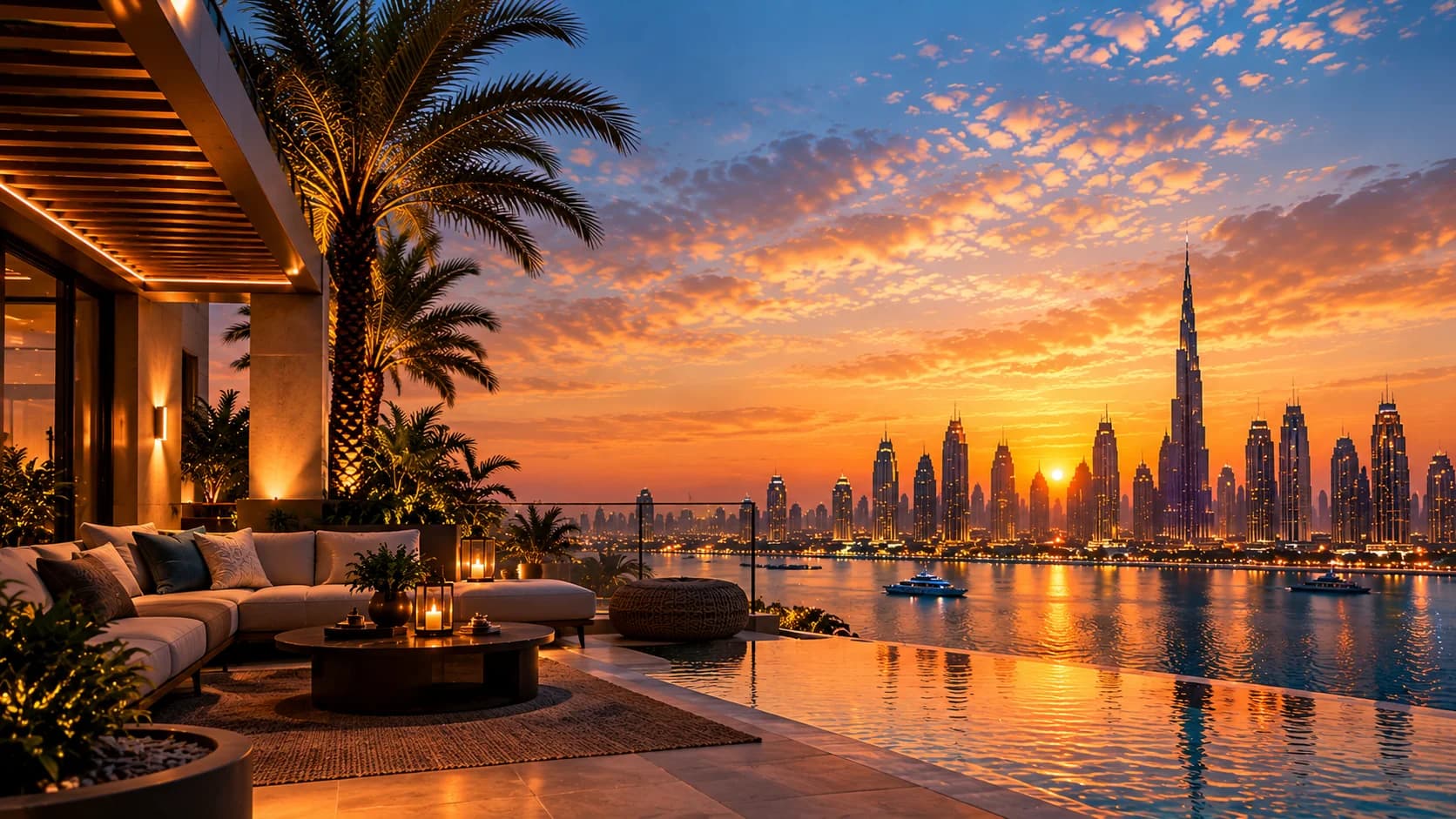 Dubai terrace at dusk